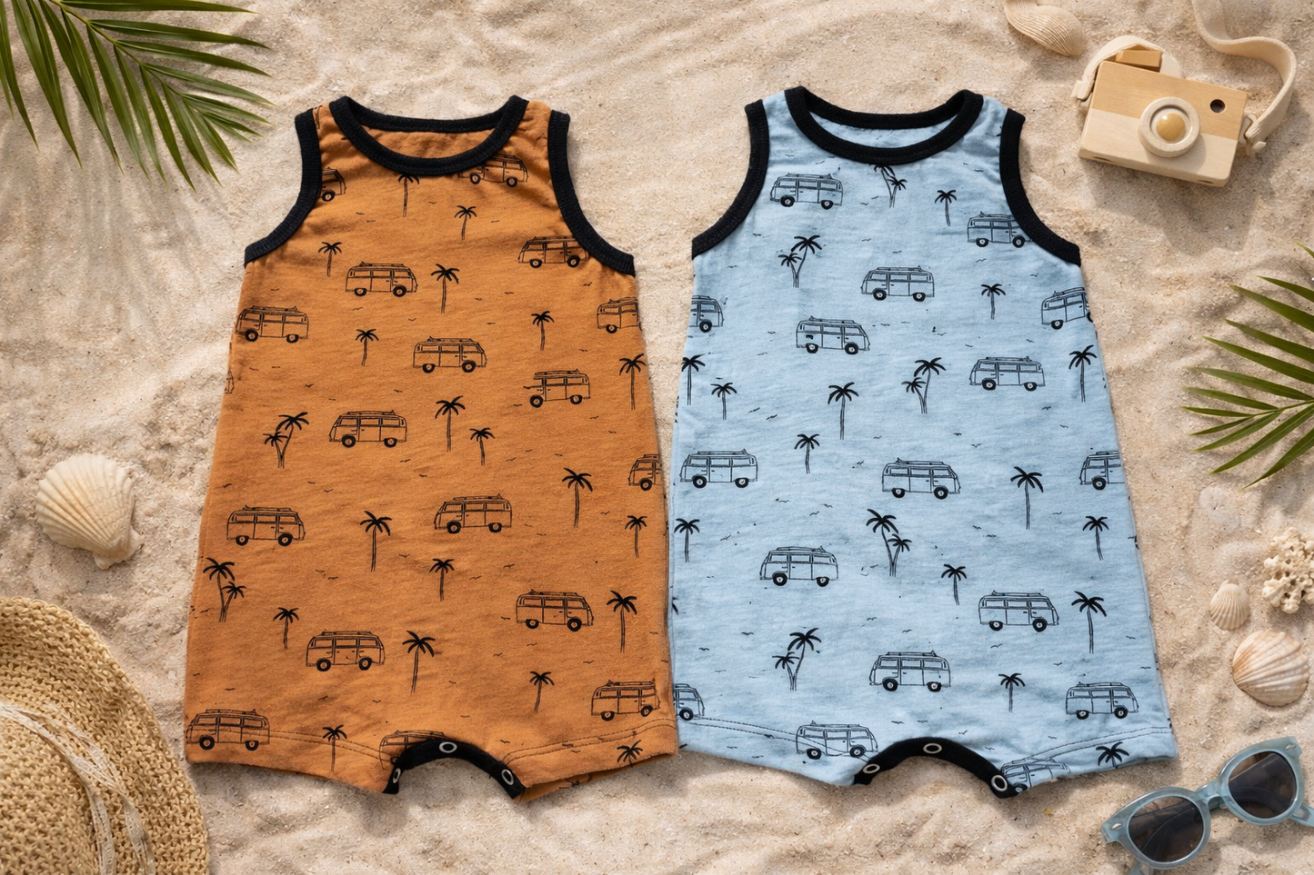 Blue or brown surfer van tank romper