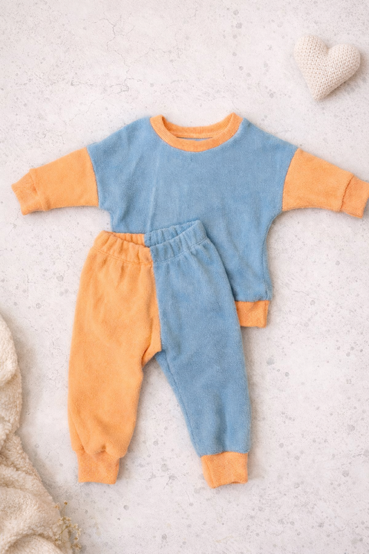 9-12 Fuzzy peach & baby blue sweatsuit