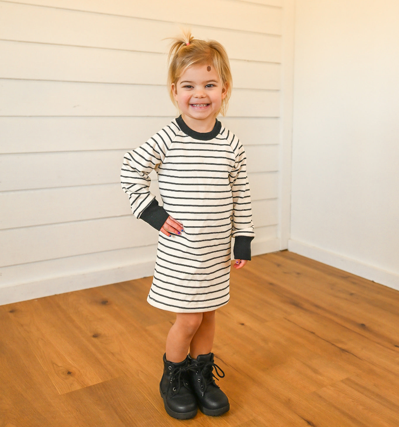 Cream and Black stripes sweatshirt dress