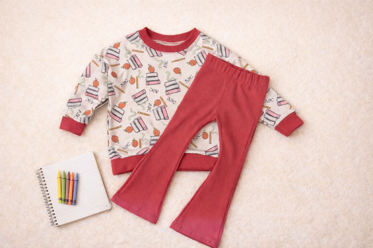 Book worm top + matching ribbed flares