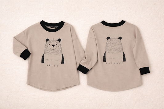 Hello/goodbye bear long sleeve tee